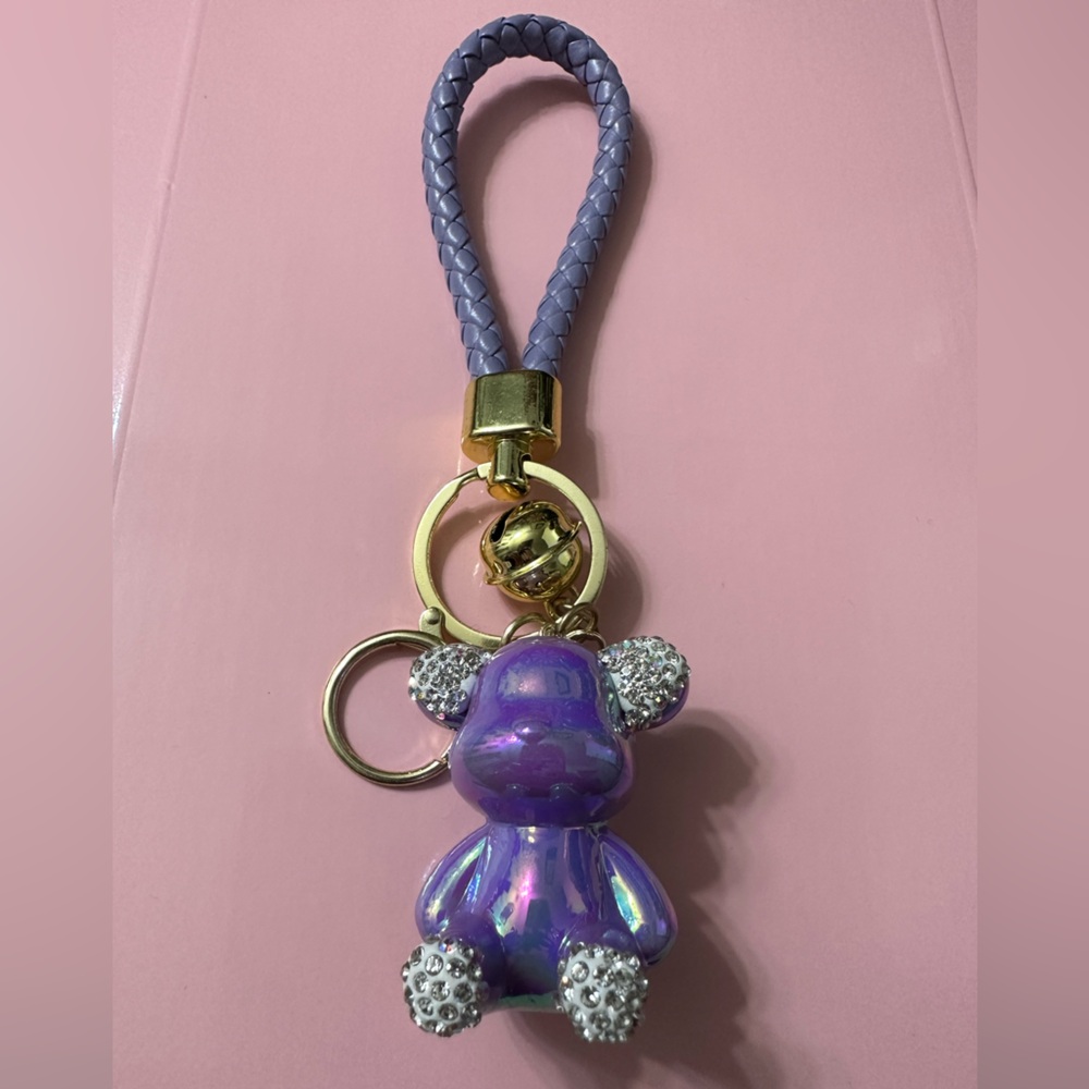 Purple Iridescent Teddy Keychain with Gold Hardware